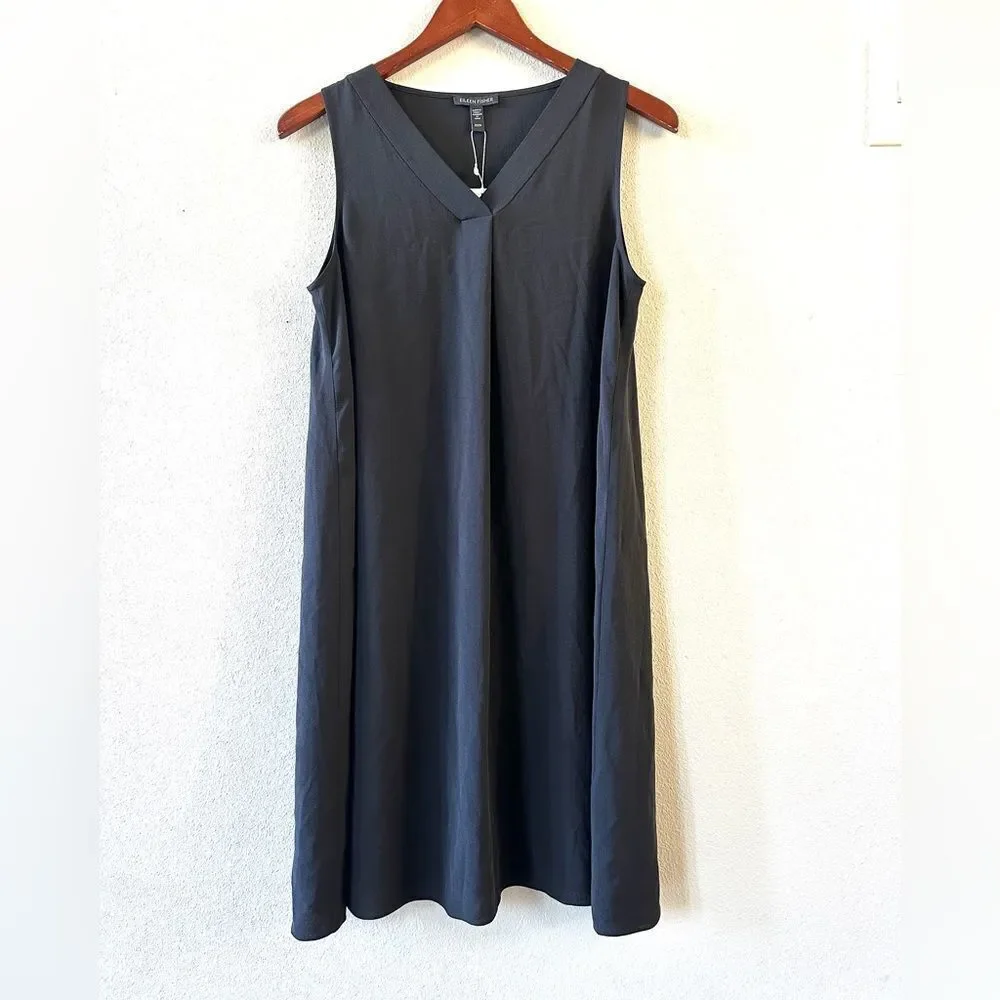 Eileen Fisher Silk Georgette Crepe V-Neck Dress XS - Picture 2 of 8